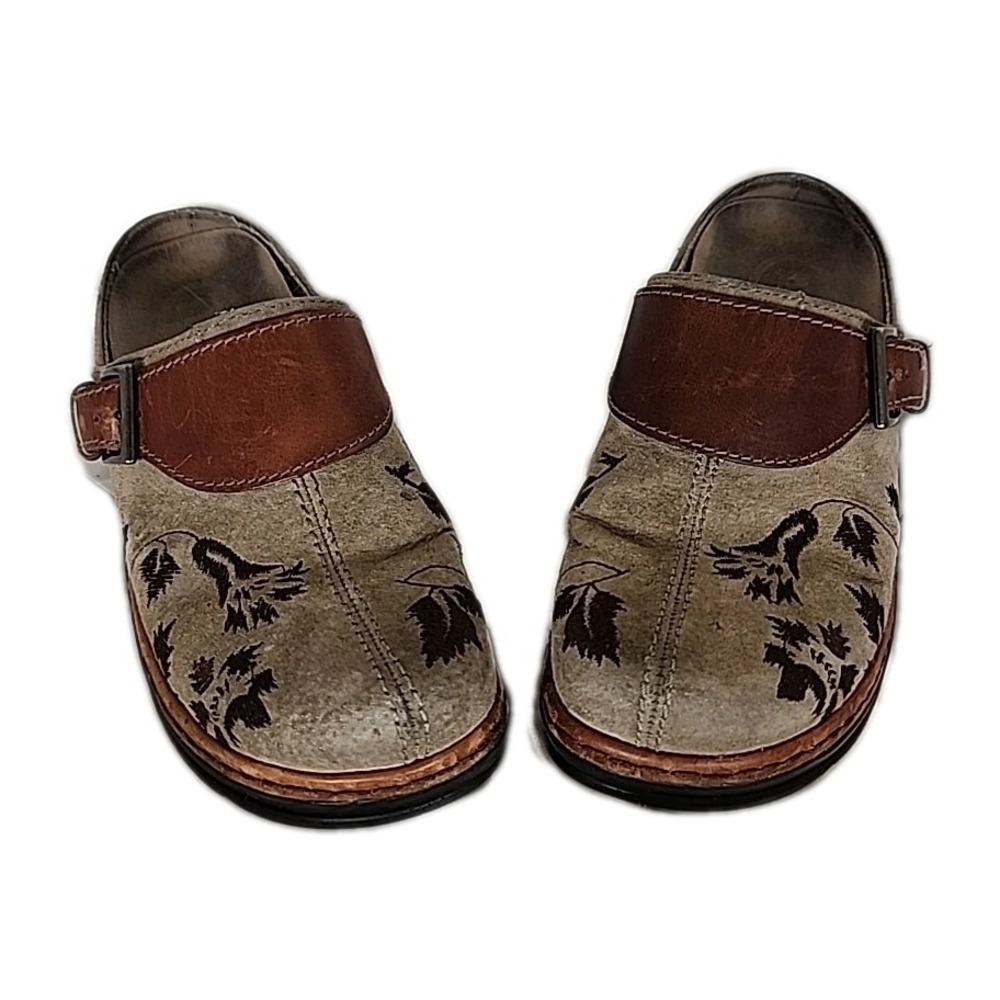 Klogs Austin Taupe Suede Tapestry Clogs Women's 7.5m Slip‎ Resistant Non-marking